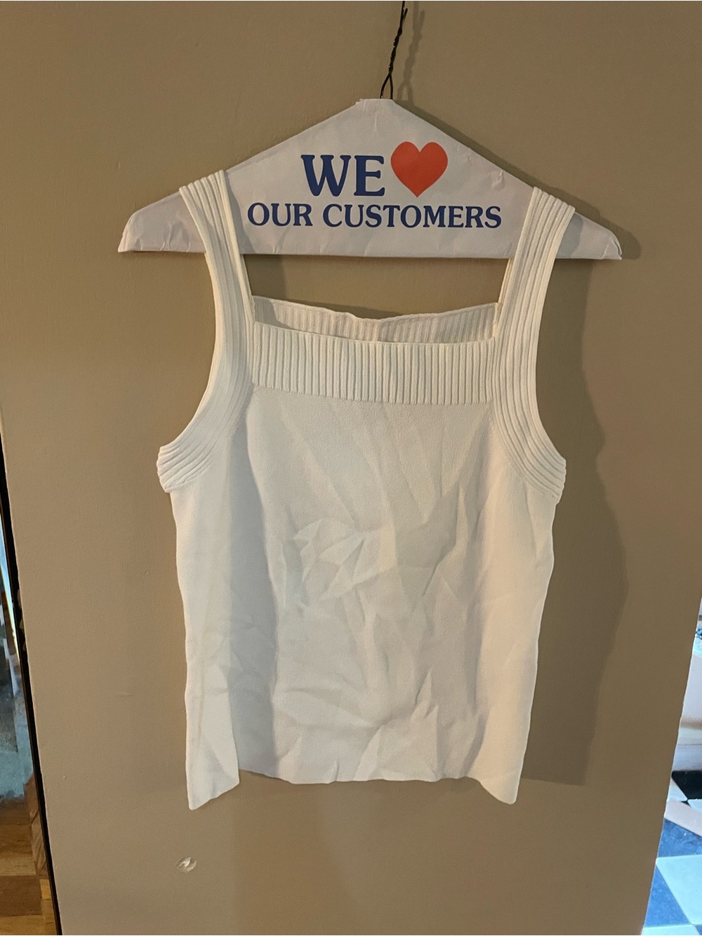 Vintage 90s Jones New York White Ribbed Square-Neck Tank with Wide Straps